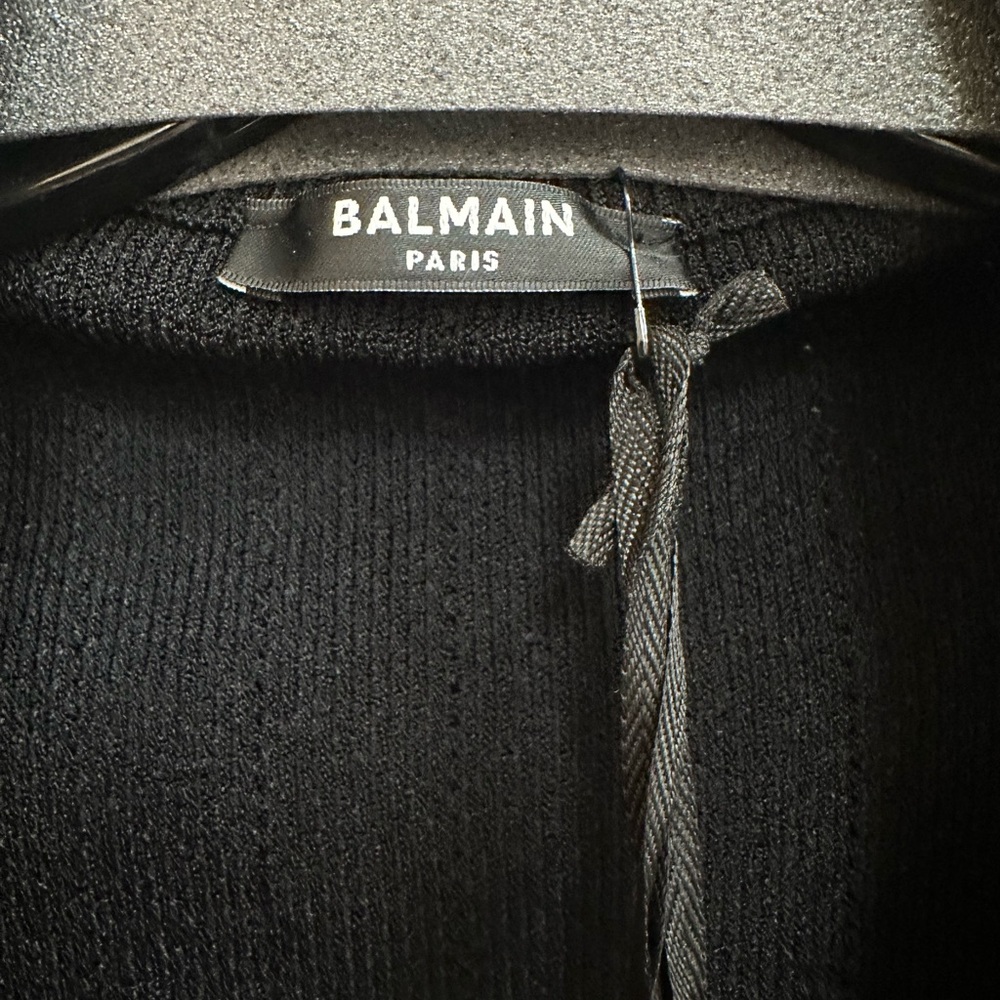 Balmain V-Neck Crop Pointelle Rib Cardigan in Black - Picture 7 of 7